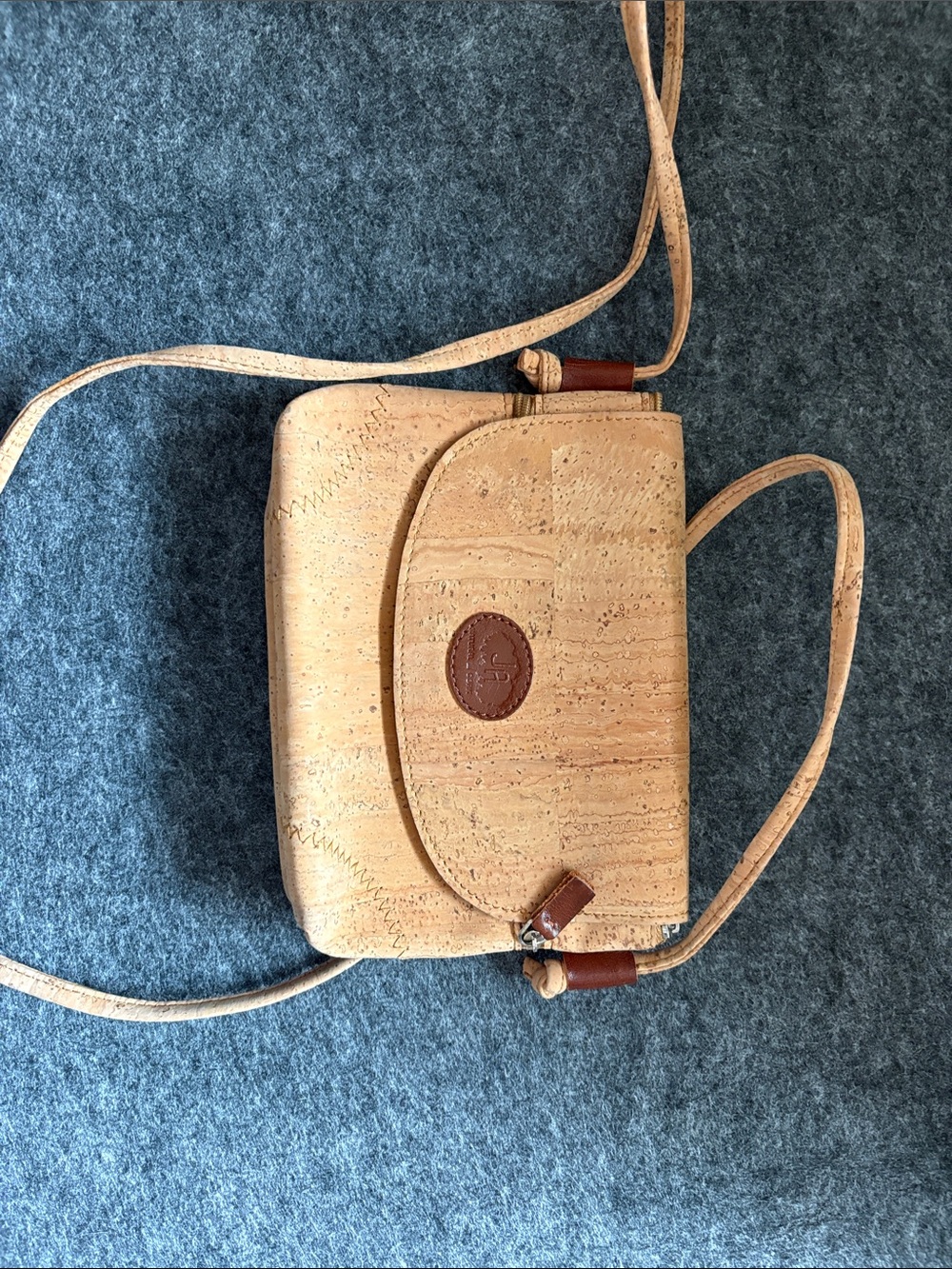 Natural Cork Crossbody Bag with Brown Accents